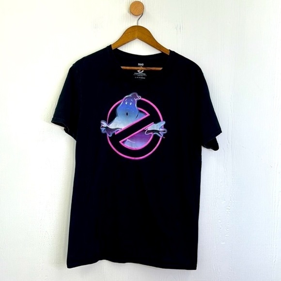 Mad Engine - Ghostbusters Hot Pink Logo Black Shirt Sleeve T Shirt Size Large - Picture 6 of 9